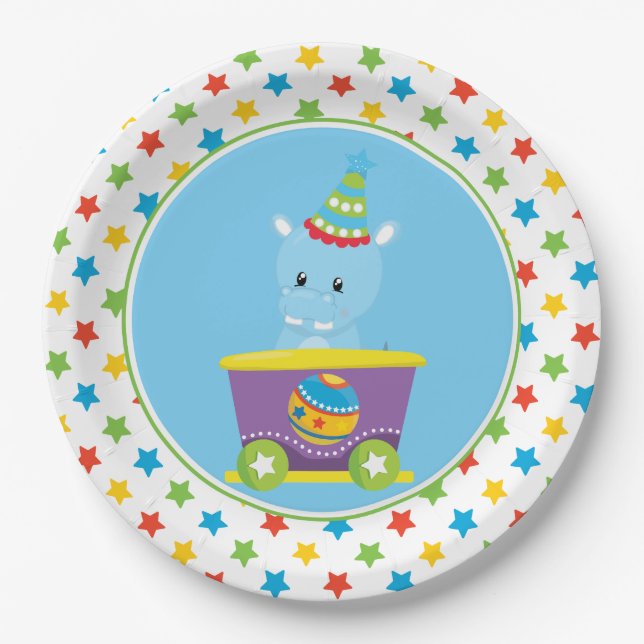 Hippo | Circus Train | Circus Theme Paper Plate (Front)