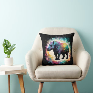 Hippo Colour Splash, Throw Pillow