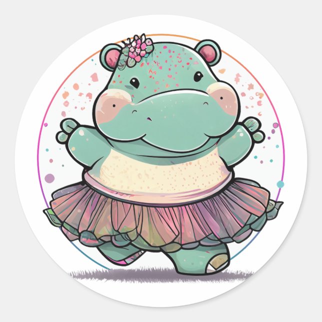 Hippo dansant dans un Sticker rond Tutu classique (Devant)