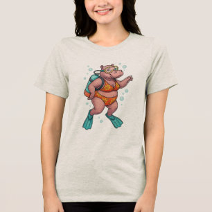 Hippo diver underwater Tri-Blend shirt