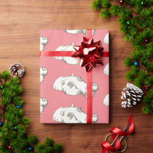 Hippo drawing on pink wrapping paper