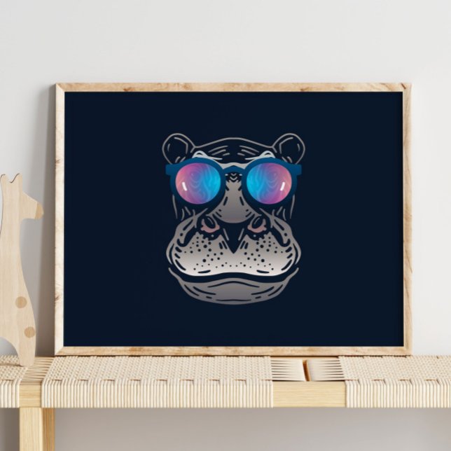 Hippo drôle | Avec Impression murale de lunettes d (Créateur téléchargé)