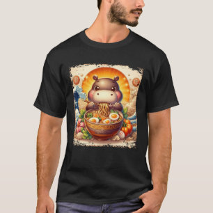 Hippo Eating Ramen Japanese Noodles Kawaii Animal  T-Shirt