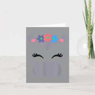 Hippo Face Smile Flowers Wreath Funny Halloween Card