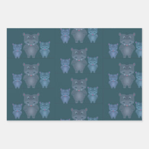 Hippo Father's Day Wrapping Paper Sheet