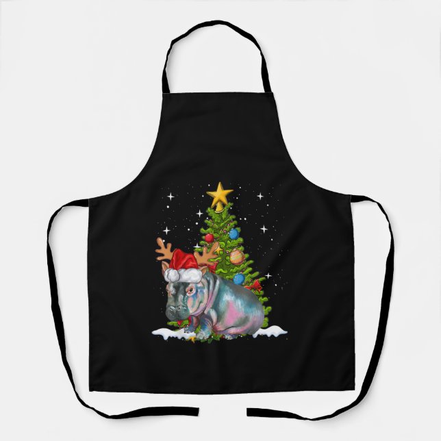 Hippo Fiona Christmas Tree Hippopotamus Apron (Front)
