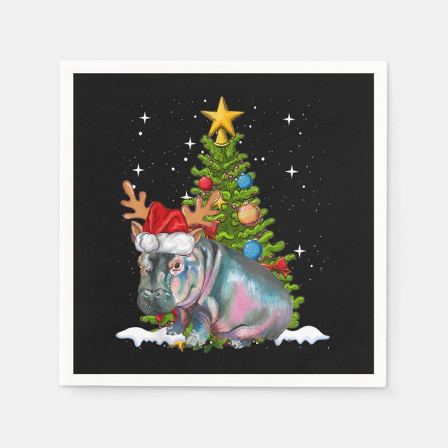 Hippo Fiona Christmas Tree Hippopotamus Napkin (Front)