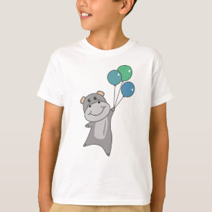 Hippo Flies With Balloons Sweet Animals For T-Shirt