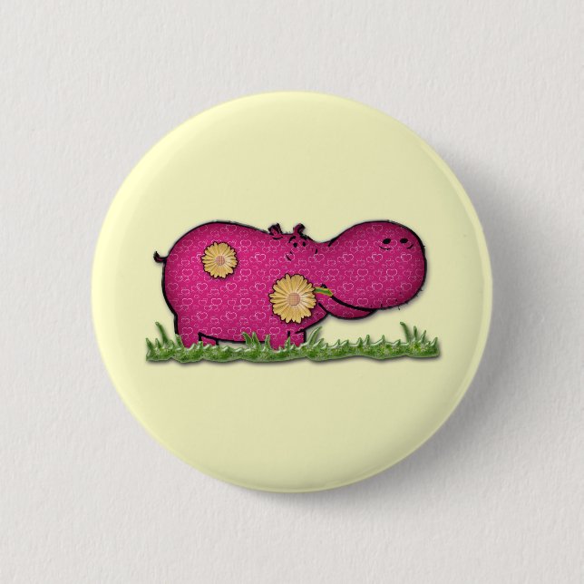hippo fun 2 inch round button (Front)