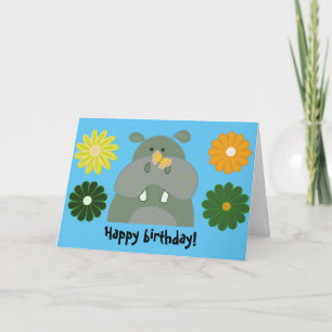 hippo fun butterfly birthday holiday card