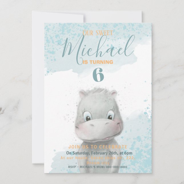 Hippo garçon's anniversaire invitation 2 backgr (Devant)