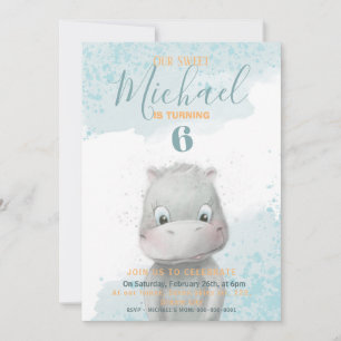 Hippo garçon's anniversaire invitation 2 backgr