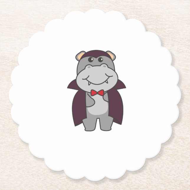 Hippo Halloween Cute Devil Vampire Costume Paper Coaster (Front)