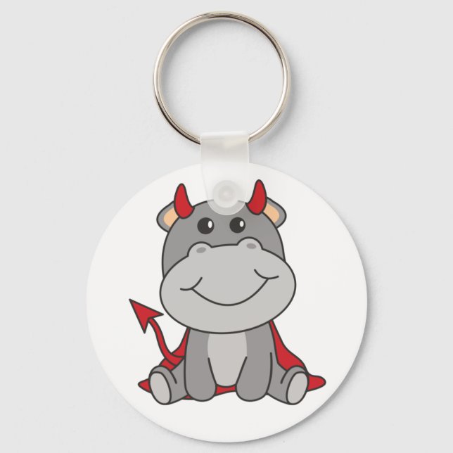 Hippo Halloween Cute Devil Witch Costume Keychain (Front)