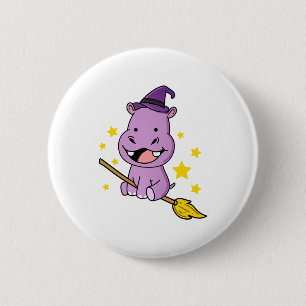 Hippo Halloween Witch For Halloween 2 Inch Round Button