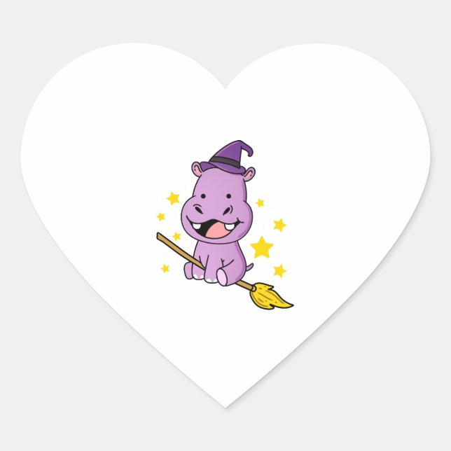 Hippo Halloween Witch For Halloween Heart Sticker (Front)