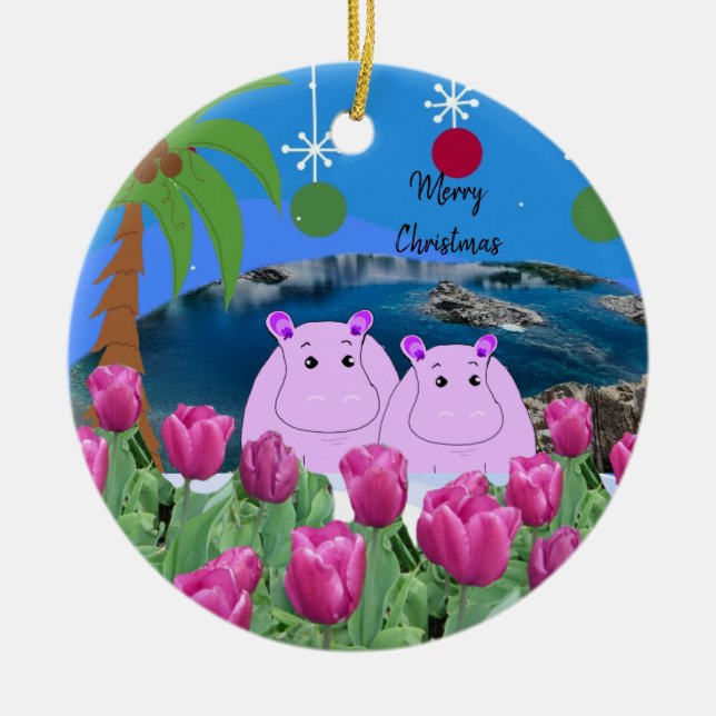 Hippo Happiness Christmas Ornament (Front)