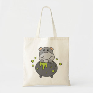 Hippo Happy Halloween Cauldron Bat Tote Bag
