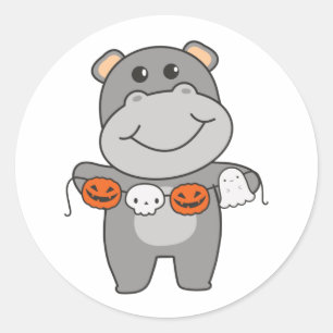 Hippo Happy Halloween Pumpkin Bat Costume Classic  Round Sticker