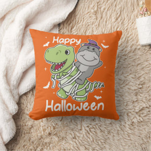Hippo Happy Halloween T-rex Mummy Costume Throw Pillow