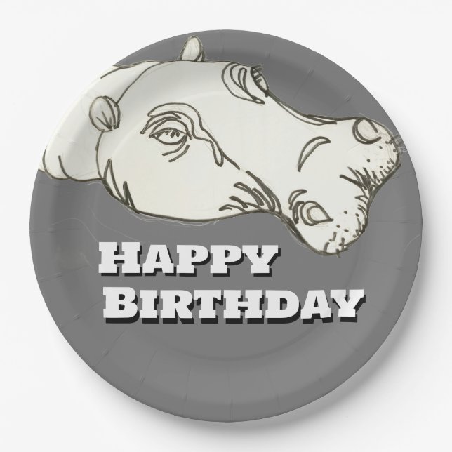 Hippo head  Birthday Paper Plate (Front)