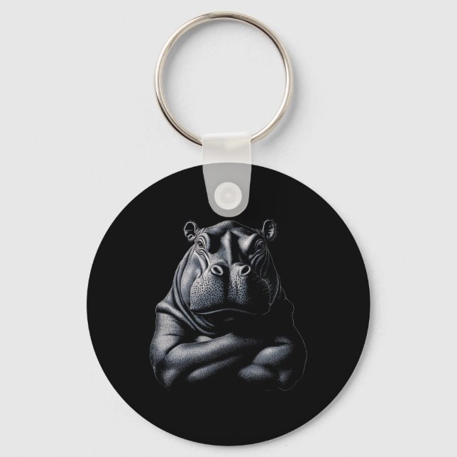 Hippo Hippopotamus Animal Muscle Bodybuilding Gym  Keychain (Front)