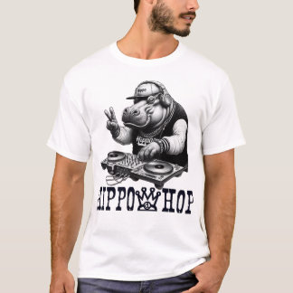 Hippo Hop DJ – Funny Hip-Hop Hippo T-Shirt