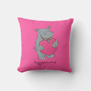 Hippo Hugs Cute Kids Hippopotamus Throw Pillow