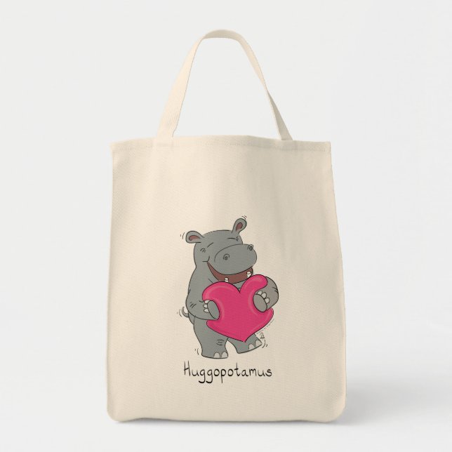 Hippo Hugs Valentine’s Day Grocery Tote Bag (Front)