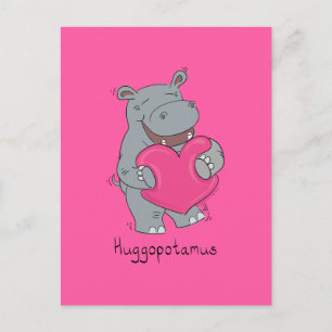 Hippo Hugs Valentine’s Day Postcard Pink