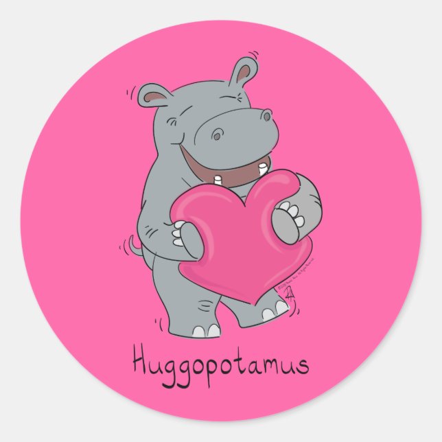 Hippo Hugs Valentine's Day Classic Round Sticker (Front)