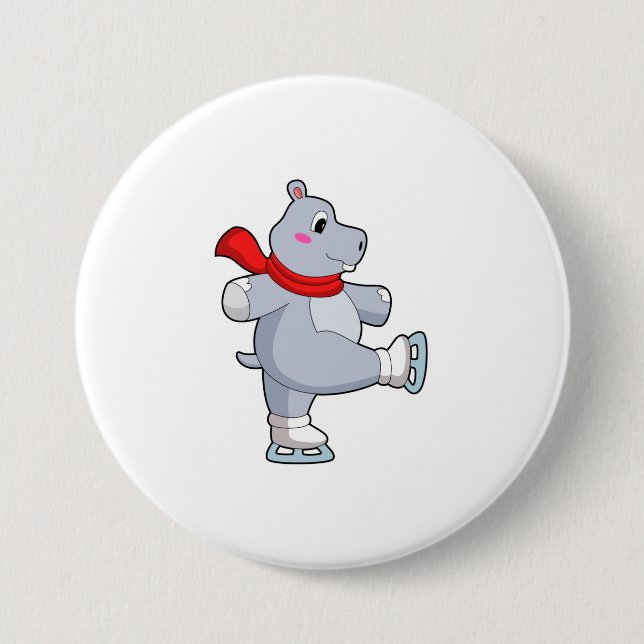 Hippo Ice skating Ice skates 3 Inch Round Button (Front)
