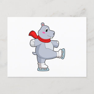 Hippo Ice skating Ice skates Postcard