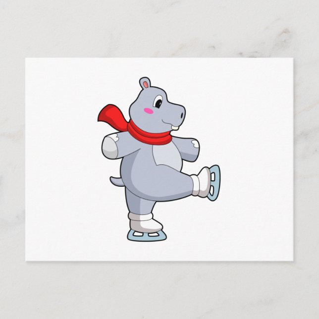 Hippo Ice skating Ice skates Postcard (Front)