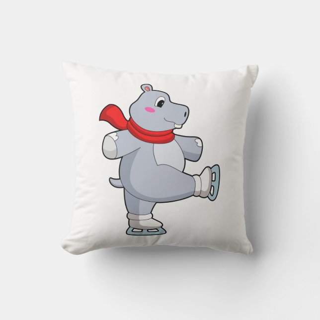 Hippo Ice skating Ice skates Throw Pillow (Front)