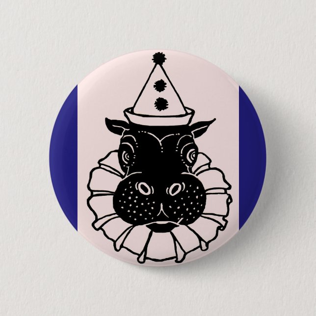 hippo in a party hat 2 inch round button (Front)