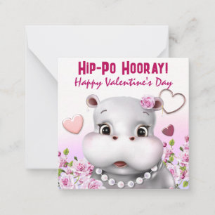 Hippo in Pearls Pink Floral Classroom Love Card