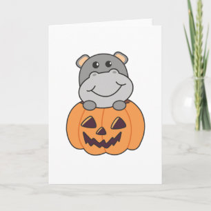 Hippo In Pumpkin Sweet Hippos Happy Halloween Card