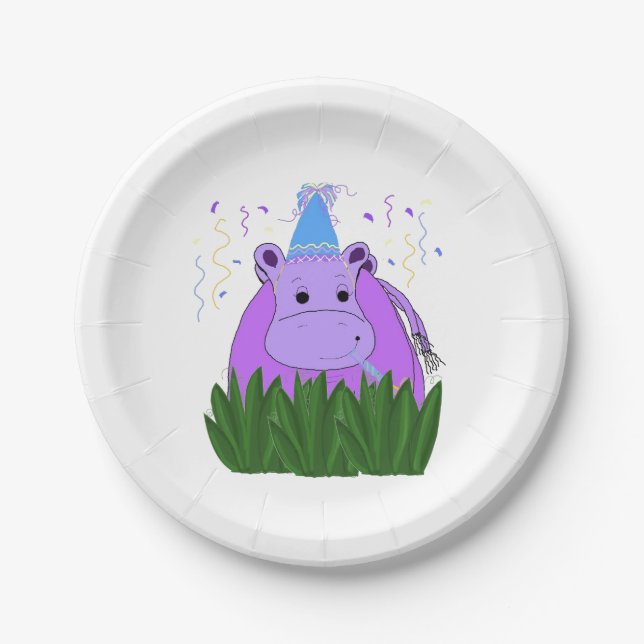 Hippo in the Grass Paper Plate (Front)