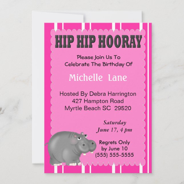 Hippo Invitation d'anniversaire (Devant)