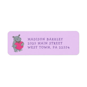 Hippo Kid's Cute Valentine's Return Address Label