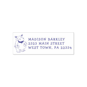 Hippo Kid's Cute Valentine's Return Address Stamp