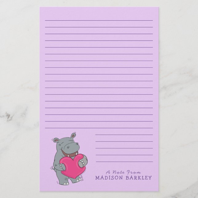 Hippo Kid's mignon Valentine's Day papeterie (Devant)