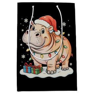 Hippo Lover Christmas Lights Xmas Holiday Season Medium Gift Bag