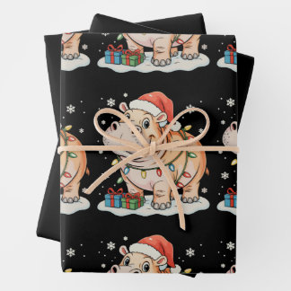 Hippo Lover Christmas Lights Xmas Holiday Season Wrapping Paper Sheet