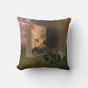 Hippo Loves Hippo In Story Book, Throw Pillow