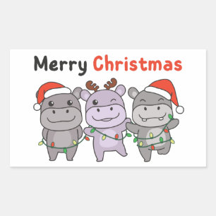 Hippo Merry Christmas Cute Dogs Holiday Sticker