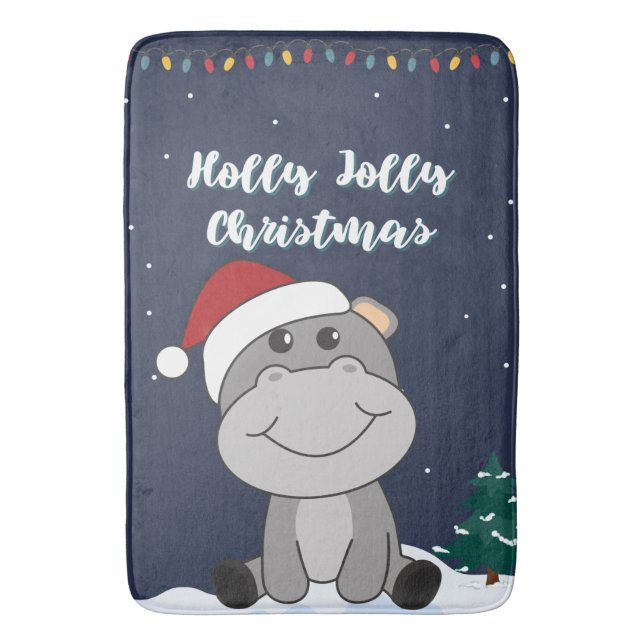 Hippo Merry Christmas Winter Animals Hippos Bath M Mat (Front Vertical)
