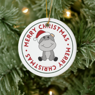 Hippo Merry Christmas Winter Animals Hippos Cerami Ceramic Ornament