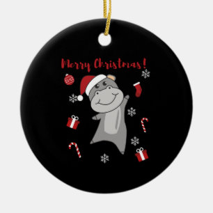 Hippo Merry Christmas Winter Animals Hippos Ceramic Ornament